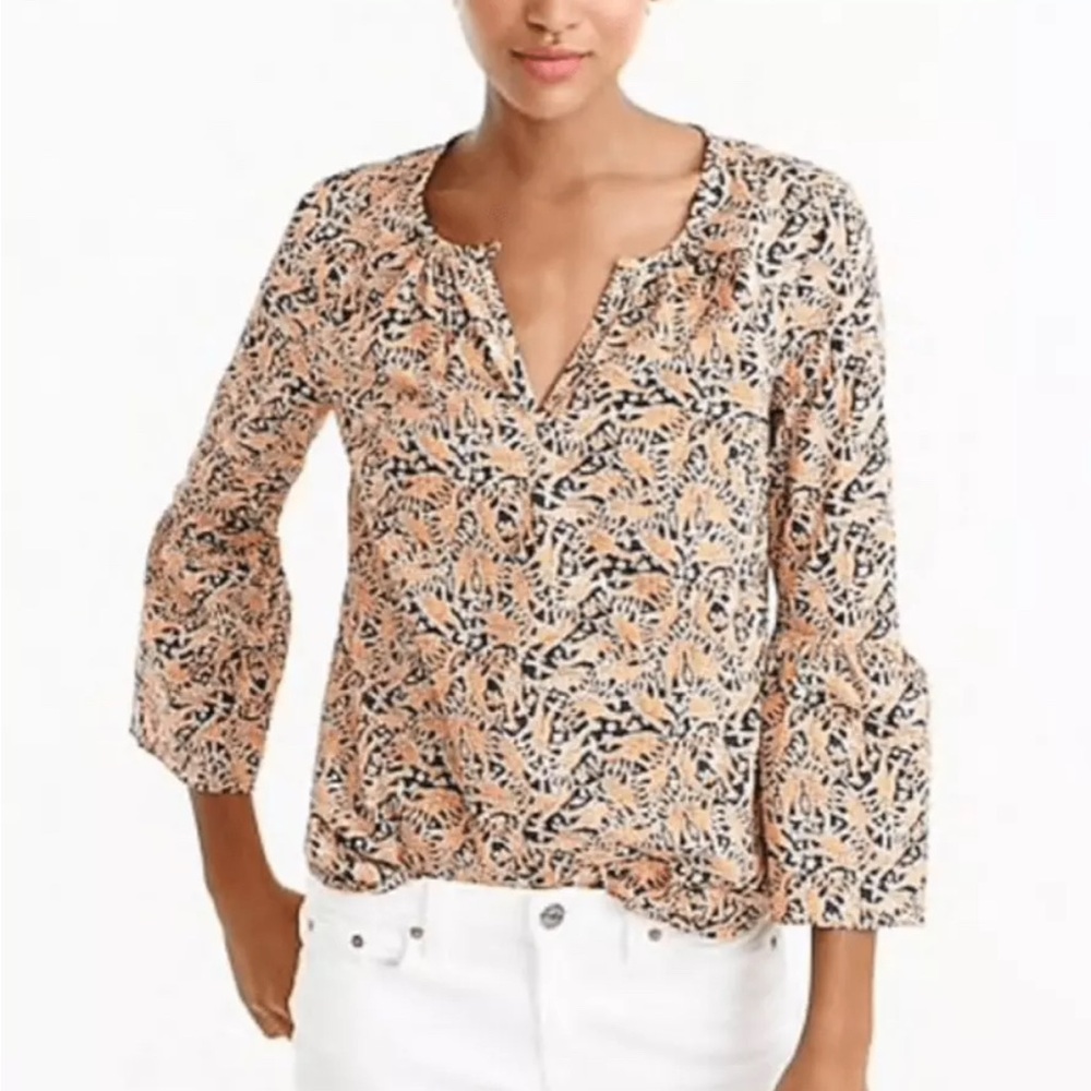 J Crew For Drakes Of London Giraffe Cotton Blouse Size 00 Safari Vacation EUC